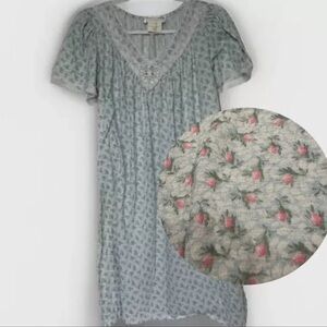 Miss Elaine Nightgown Women’s M Blue Floral Short Sleeve Sleepwear Cottagecore